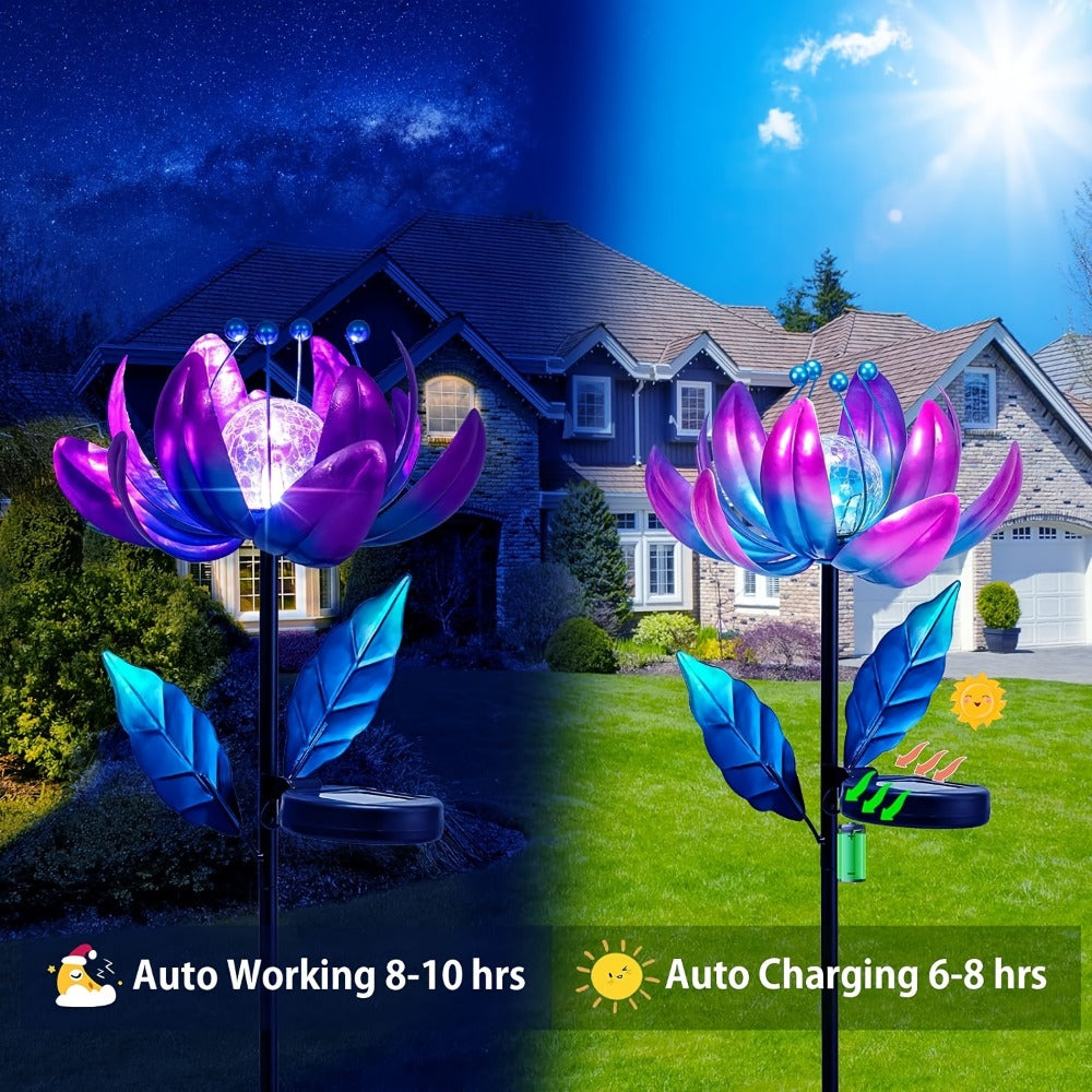Solar Garden Light Rotating Windmill Flower with Color-Changing LED and Purple or Blue Options