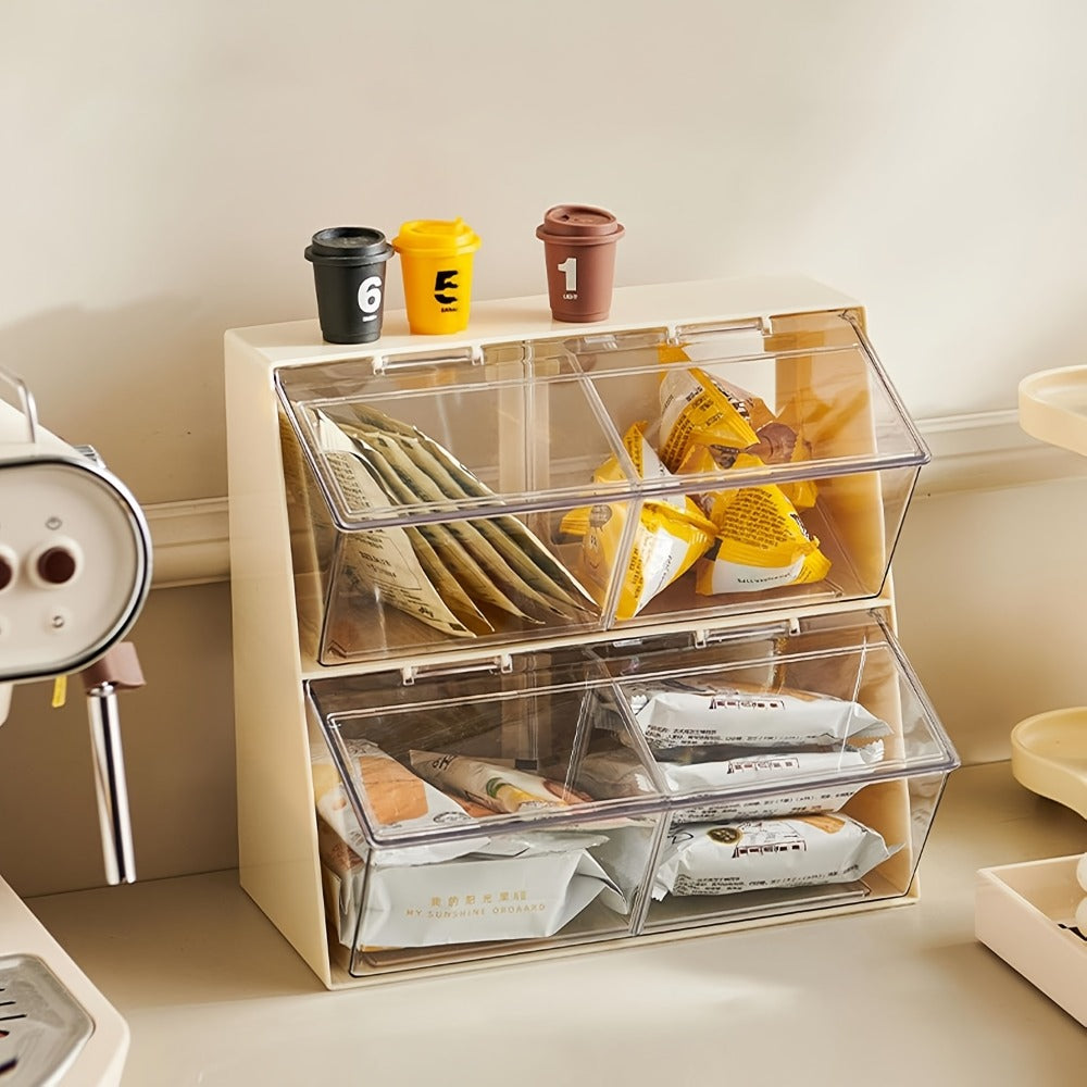 Three-Compartment Countertop Storage Organizer with Clear Front Doors, Top Lid and Two Frame Colors