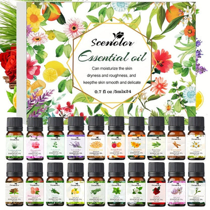 Floral and Fruity Fragrance Oil Gift Set with Choice of 12 or 24 Mini 5ml Bottles for Diffuser Use