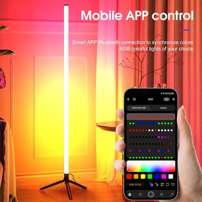 Three-Section Modular RGB Corner Floor Lamp with Triangular Metal Base, App, Remote, Music Sync and Timer Modes