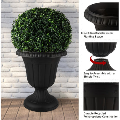 Plastic Urn Planters 2 Pack Outdoor Indoor Flower Pots with Pedestal Front Porch Decor Garden Patio Wedding Party Home Decor Classic Style