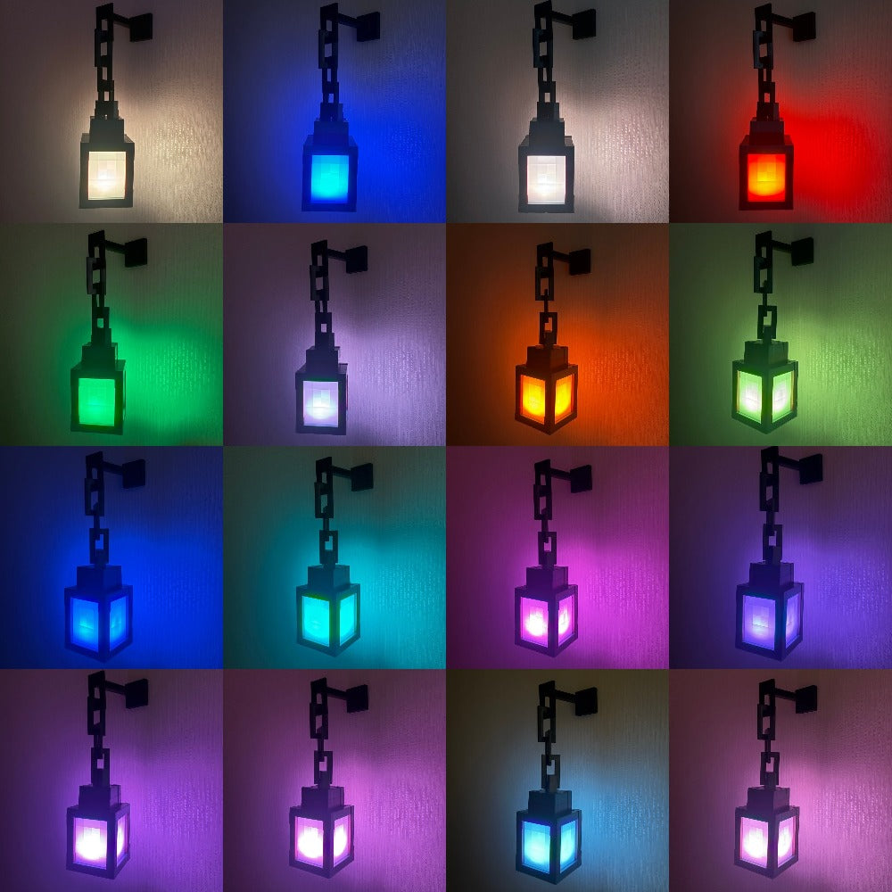Sixteen-Color Pixel Lantern Night Light with Remote, USB Cable, Chain and Wall-Mount Bracket