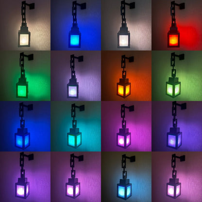 Sixteen-Color Pixel Lantern Night Light with Remote, USB Cable, Chain and Wall-Mount Bracket