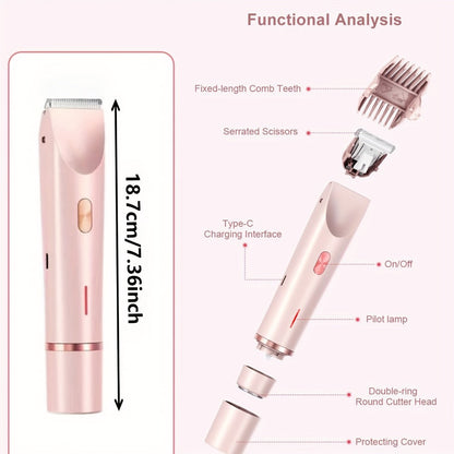 Two-Head Electric Hair Shaver with Foil and Rotary Attachments, Type-C Charging in Pink, Purple or Blue