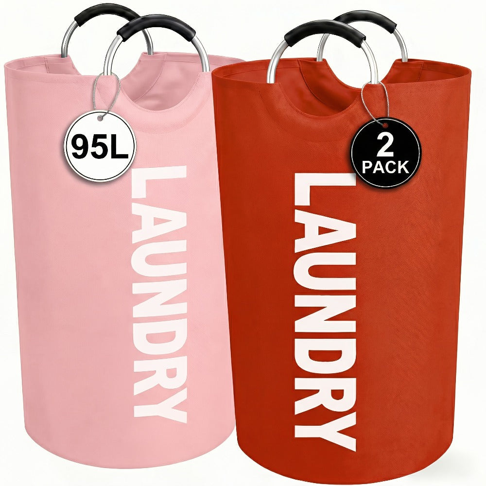 Two-Piece 95L Foldable Laundry Hamper Set with Ring Handles in 12 Solid or Mixed Color Options