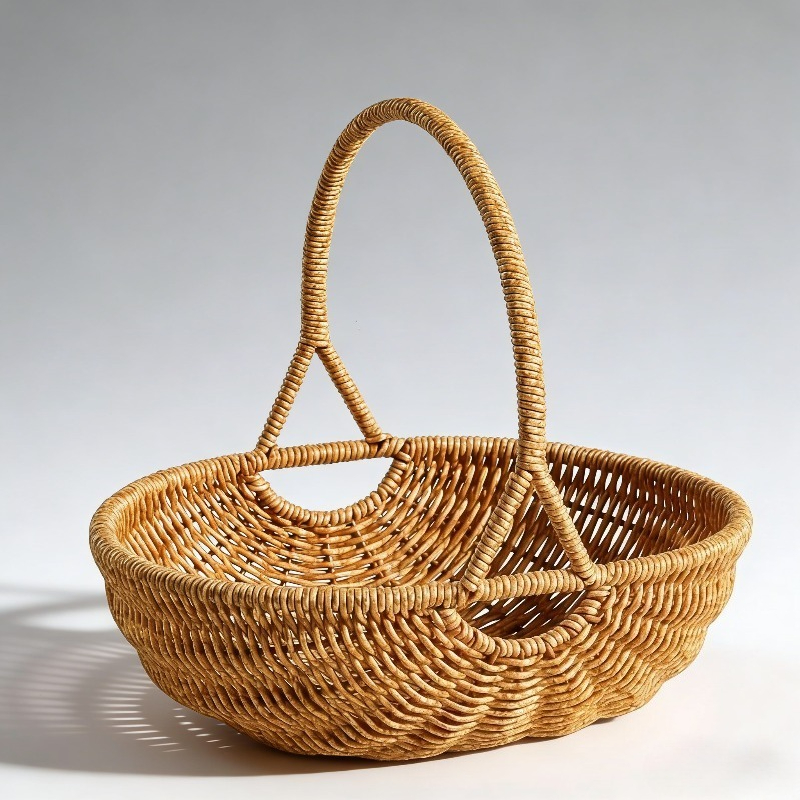 Wicker Storage Basket with Handle - Handwoven Rattan Organizer Bin, Multipurpose Farmhouse Basket for Kitchen Pantry Bathroom Shelf Home Decor