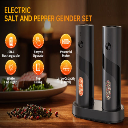 Electric Salt and Pepper Grinder Set with LED Light & Gravity Sensor – USB Rechargeable, Top-Fill, Large Capacity Automatic Spice Mill – 1 or 2 Pack Kitchen Gift Set