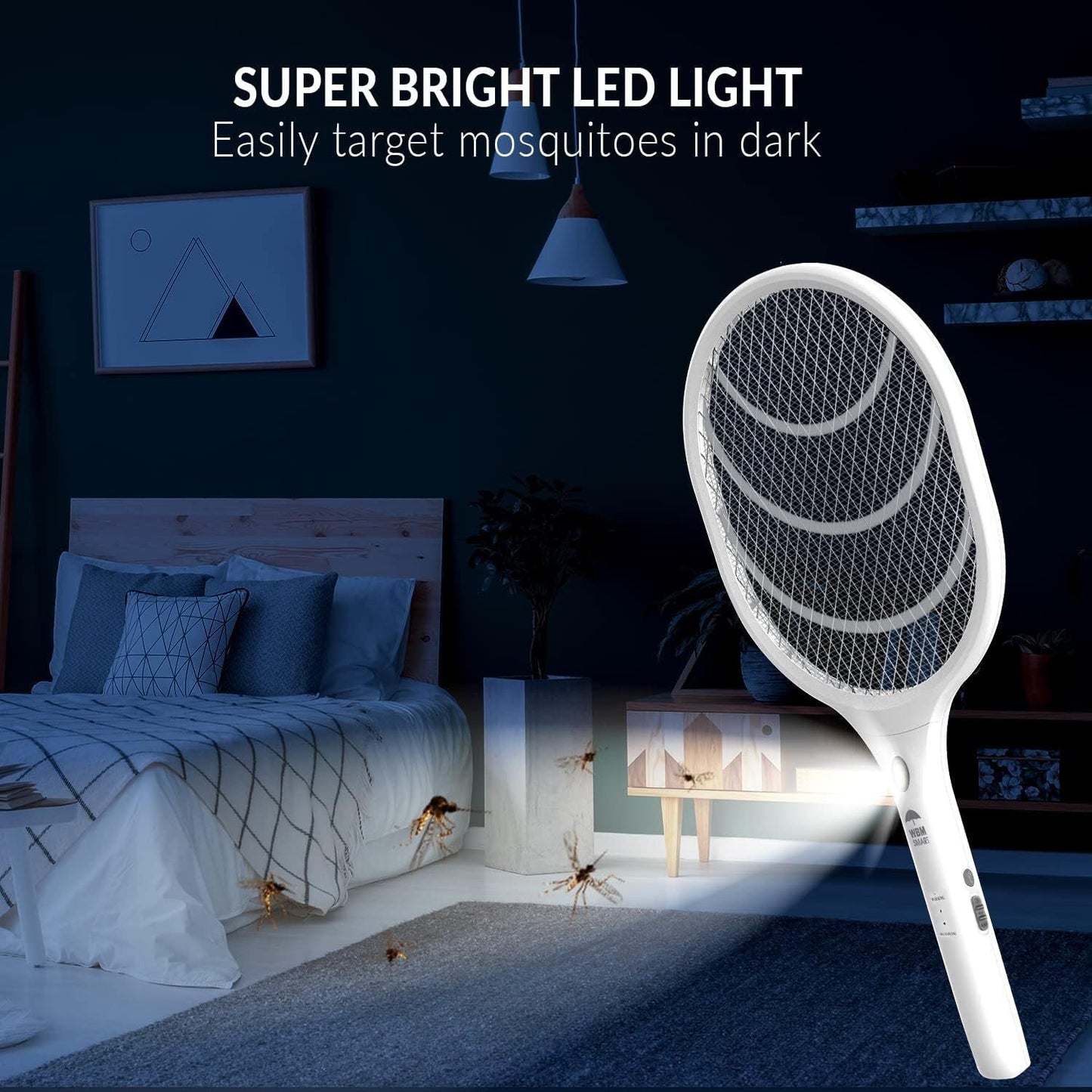 Electric Fly Swatter Racket Rechargeable 2-Pack – 3000V Bug Zapper with LED Light, USB Charging, Triple Safety Mesh for Indoor & Outdoor Mosquito Control