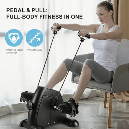 Portable Elliptical Trainer Mini Exercise Bike Under Desk Pedal Exerciser LCD Display 8 Resistance Levels Silent 350lb Capacity Arm Leg Training for Home Office Seniors