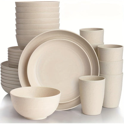 Wheat Straw Dinnerware Set 16 or 32 Piece – Plates & Bowls for 4 or 8 People, Microwave & Dishwasher Safe Plastic Dish Set, Lightweight Colorful Tableware for Home, Party & Holiday