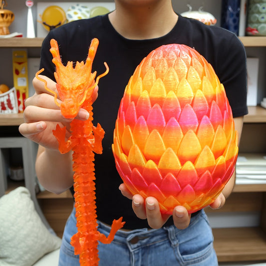 Dragon Egg Gift Set 3D Printed – 7.09in Scaled Egg + 23.62in Large Dragon Ornament, 10 Colors Rainbow Amethyst Crystal Fantasy Collector Gift for Adults Easter Valentine Birthday