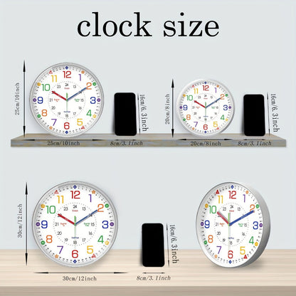 Silent Wall Clock for Classroom & Home | 8/10/12 Inch Color-Coded Educational Teaching Clock, Non-Ticking Japanese Quartz Movement