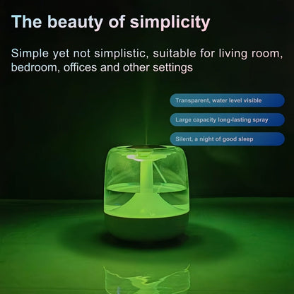 USB Humidifier with 7-Color Night Light – Silent 26dB Double Mist Visible Water Tank 24-Hour Runtime for Bedroom Living Room Office Desktop Home Decor Gift