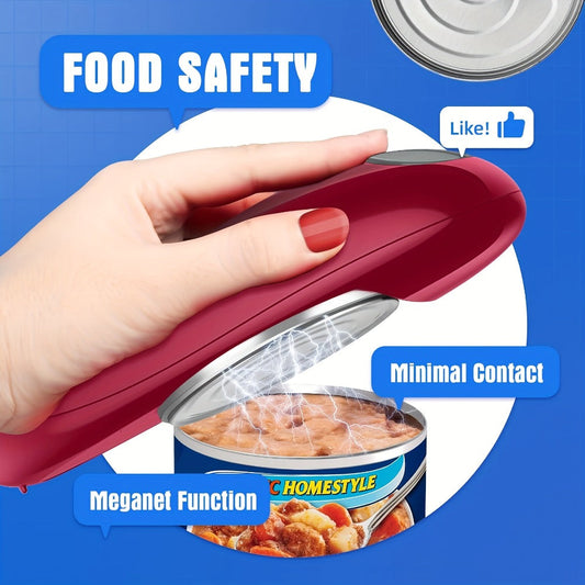 Electric Can Opener Cordless Battery Powered – Smooth Edge Safety, Auto Shut-Off, ABS Material, Easy One-Touch Operation for Elderly, Arthritis & Disabled Hands, Kitchen & Camping