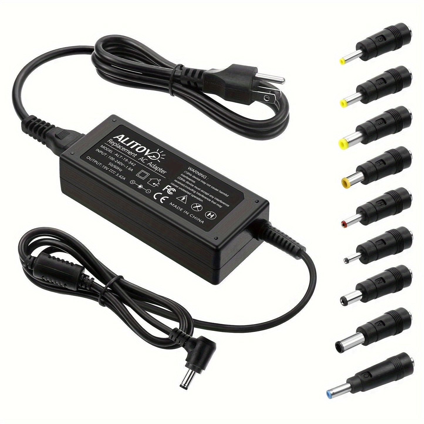 Fixed 19V 3.42A 65W Power Adapter with No-Tip or Nine-Tip Connector Configuration and US Cord
