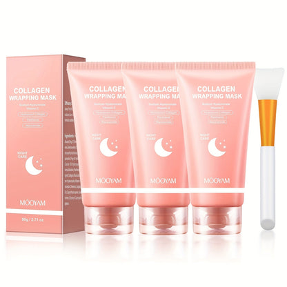 2.71 oz Hydrolyzed Collagen Night Mask with Brush, Niacinamide, Hyaluronic Acid and Vitamin C