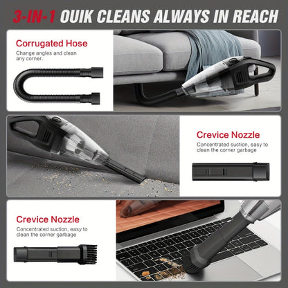 Handheld Vacuum Cleaner with 5KPa Suction, Rechargeable Battery, Crevice Tool and Six Color Bundles