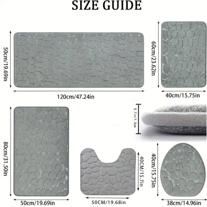 Memory Foam Bathroom Rug Set 5pcs - Non-Slip Absorbent Bath Mat Set for Sink Bathtub Shower Toilet, Machine Washable, Soft Plush Floor Mats