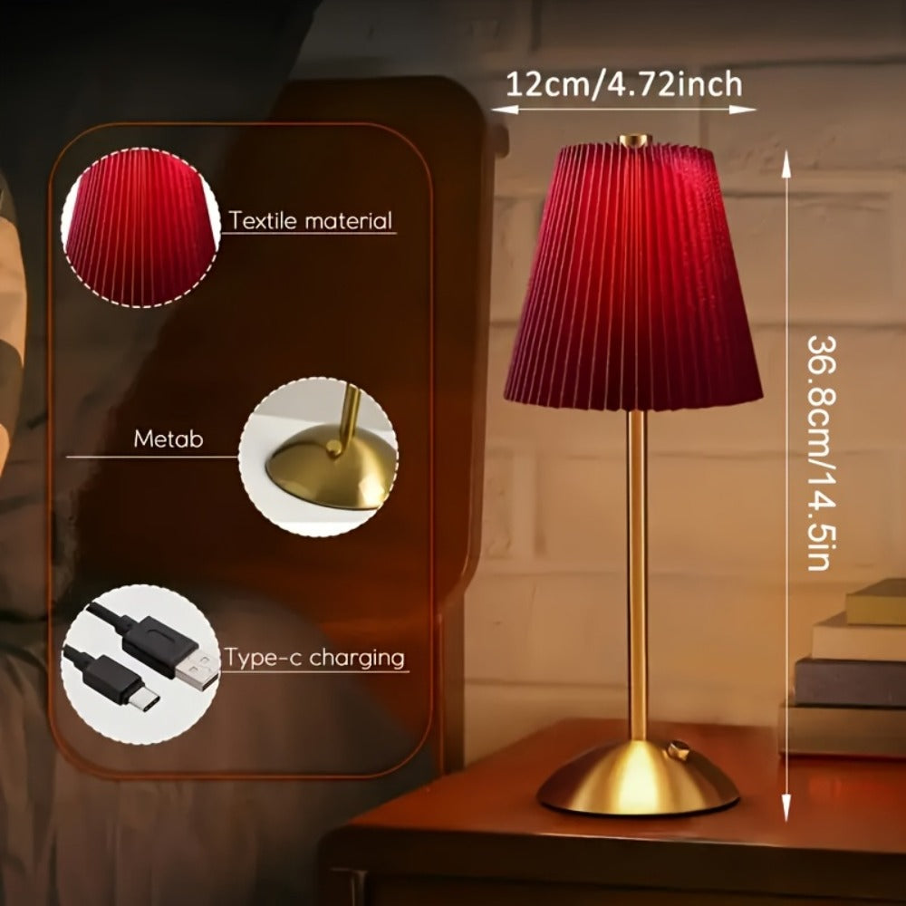 Pleated-Shade Rechargeable Table Lamp with Touch Control in Four Styles and One- or Two-Piece Options