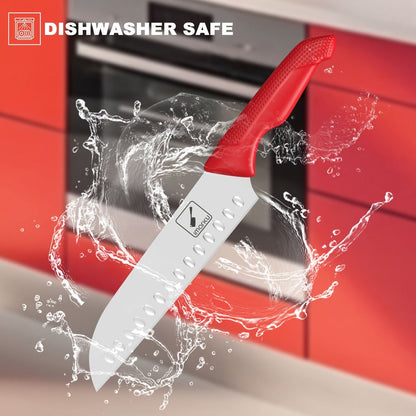 14-Piece Kitchen Knife Set with Japanese 420 Stainless Steel Label, Red Handles, Scissors and Sharpening Block