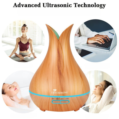 400ml Aroma Diffuser with Continuous or Intermittent Mist, Seven-Color Light, Three Timers, Remote and Eight Oils