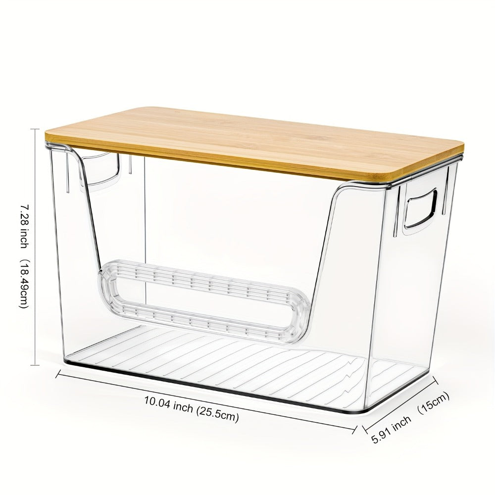 Clear Stackable Trash Bag Roll Dispenser with Bamboo Lid and One-, Two- or Four-Pack Options