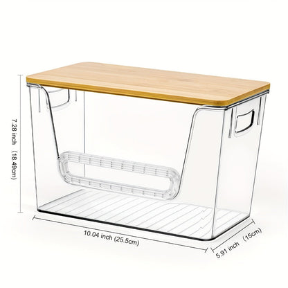 Clear Stackable Trash Bag Roll Dispenser with Bamboo Lid and One-, Two- or Four-Pack Options