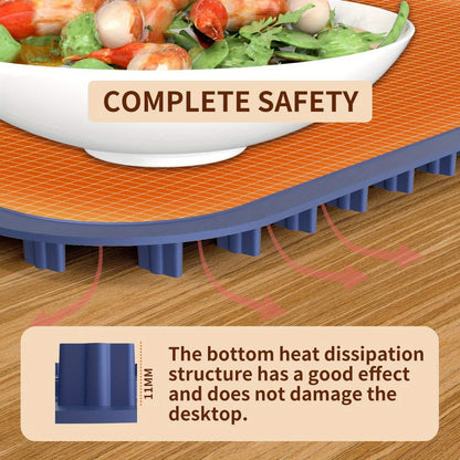 Electric Food Warming Mat with 6 Temperature Levels & 6-Hour Timer – Full Surface Roll-Up Heating Tray for Holiday Parties Buffets Dining Table Keeps Food Warm Blue Beige