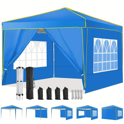 10x10ft Pop-Up Canopy Tent with Four Removable Sidewalls, Mesh Windows and Five Color Options