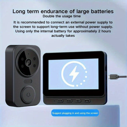 170° Wide Angle Video Doorbell Camera 1080P with 4.3" HD Monitor - No WiFi No App No Subscription, 850nm Night Vision, USB-C Rechargeable, 128GB SD Card Option, Two-Way Audio