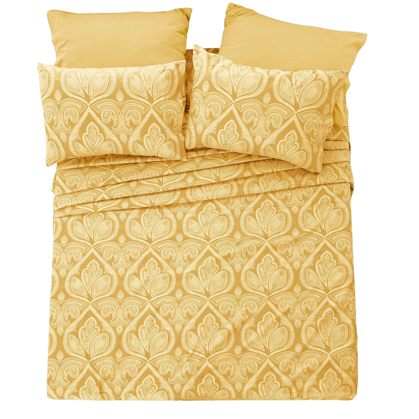 Bed Sheet Set 6-Piece Paisley Brushed Microfiber with 16-Inch Pocket and Six Size Families