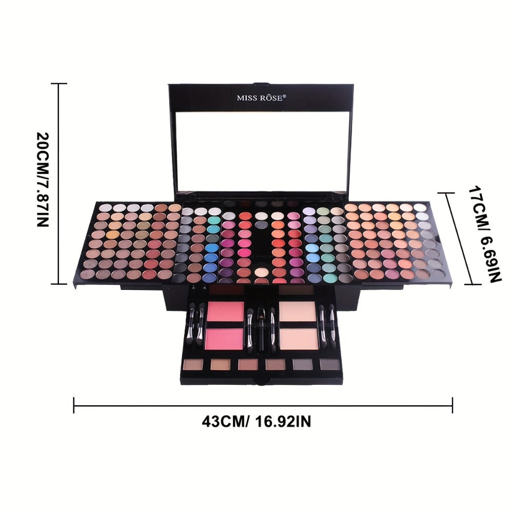 Makeup Kit 190-Color Fold-Out Face and Eye Palette with Center Mirror, 144 Eyeshadow Shades and Eight Brushes