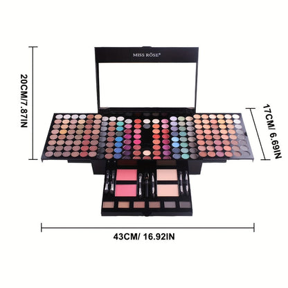 Makeup Kit 190-Color Fold-Out Face and Eye Palette with Center Mirror, 144 Eyeshadow Shades and Eight Brushes