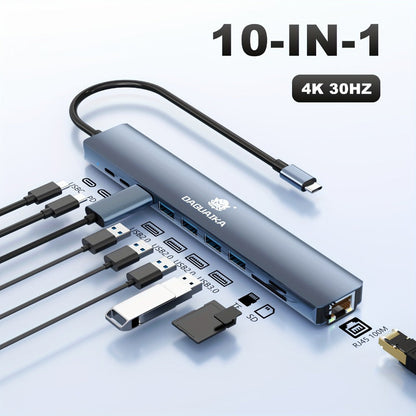 10-in-1 USB-C Hub Ethernet Adapter with 4K HDMI, RJ45 Gigabit LAN, 100W PD, SD/TF Card Reader, USB 3.0/2.0 – Laptop Docking Station for MacBook Pro/Air, iPad Pro, XPS & USB-C Laptops