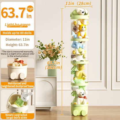 Toy Storage Organizer 4-Layer Transparent Cylindrical Bin in Cream, Pink or Green for Plush Display