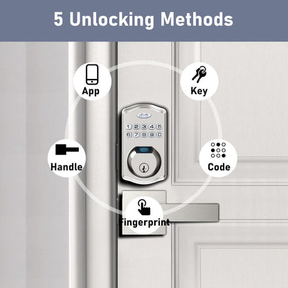 Heavy Duty Smart Deadbolt with Biometric Fingerprint & Keypad - App Control, Auto-Lock, Keyless Entry for Front Door, Office & Apartment, Zinc Alloy, Optional Handle Set Included