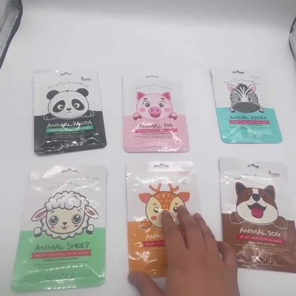 SADOER Animal-Print Sheet Mask 12-Pack with Two Each of Six Illustrated Facial Designs in Individual Pouches