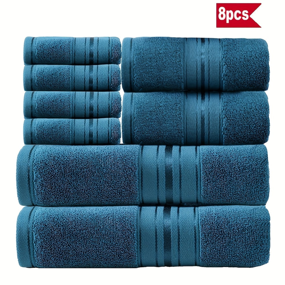 Towel Set 8 Piece 550GSM Pure Cotton Vintage Striped Bath, Hand Towels and Washcloths for Home and Guest Use