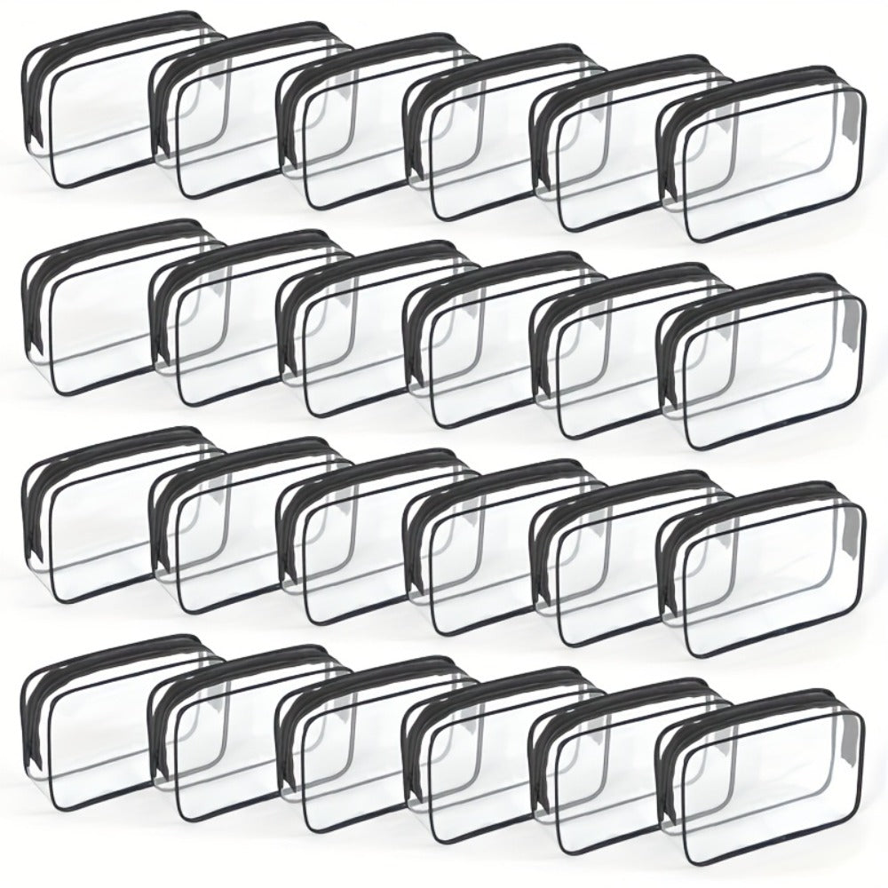 Twenty-Four Clear Zipper Toiletry Pouches, 7 by 4.7 by 2 Inches, in White or Rose Red Options