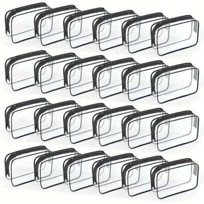 Twenty-Four Clear Zipper Toiletry Pouches, 7 by 4.7 by 2 Inches, in White or Rose Red Options