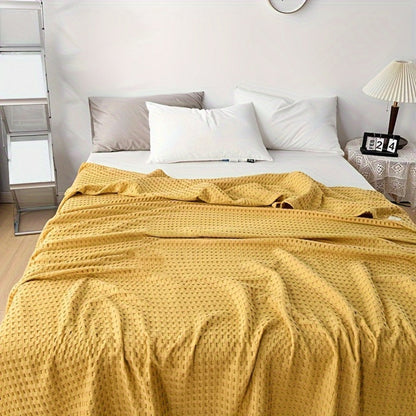 Cotton Waffle Blanket – Pure Cotton Multilayer Summer Cooling Quilt, Jacquard Knit, Machine Washable, Air Conditioning Blanket