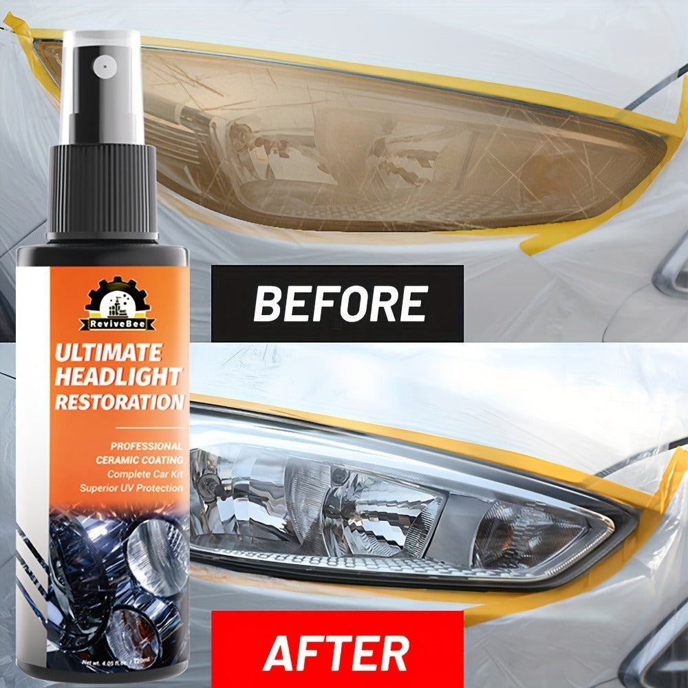 Car Headlight Restoration Kit – Removes Yellowing & Scratches, Restores Lens Clarity, Chemical-Free Physical Polish Cleaning Solution, Universal for All Vehicles, 1 Bottle