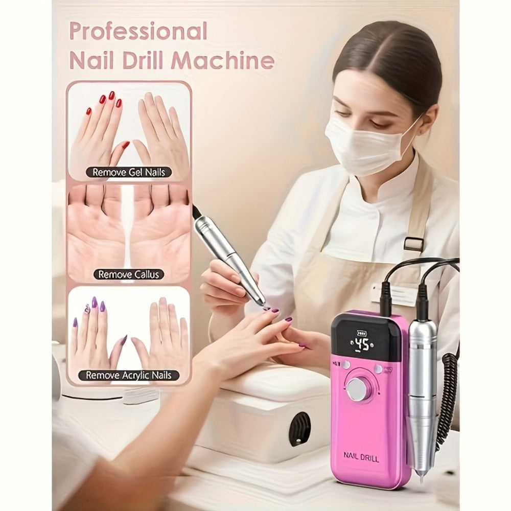 Electric Nail Drill 45000 RPM Rechargeable Kit with LCD, Forward Reverse and Four Color Options