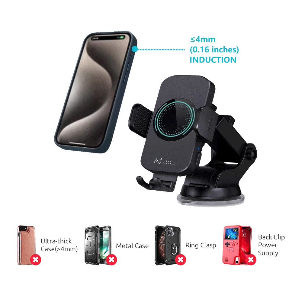 4-Color Wireless Car Charger Mount 15W Qi Auto-Clamping – Fast Wireless Charging Phone Holder for iPhone 17 16 15 14 13 12 11 Pro Max, Samsung Galaxy S24 S23 S22 S21 & All Qi Phones | Black Blue Red Gold