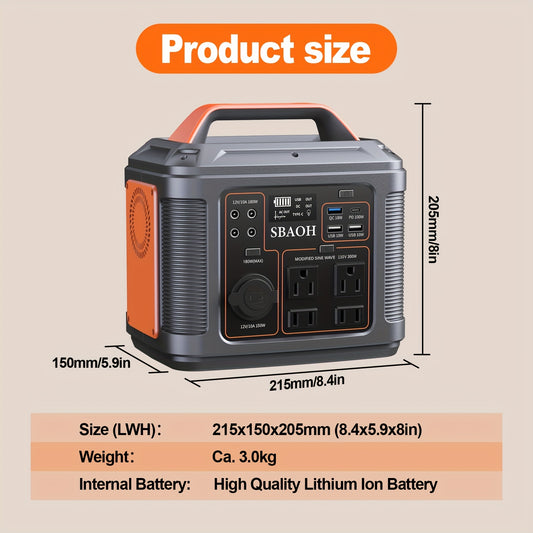 Portable Power Station 300W 296Wh - 13 Outputs, AC/USB-C PD100W/QC3.0/DC, LED Flashlight, for Camping, Road Trips, Emergency & Home Backup Power