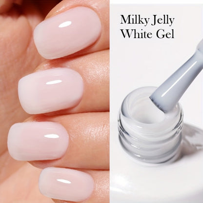Jelly Gel Nail Polish Translucent 10ml – Glass Nail Look, 30-Day Soak-Off Semi-Permanent UV LED, Milky White Snow Glitter Pink Nude Shades, Buildable Salon Quality for Women