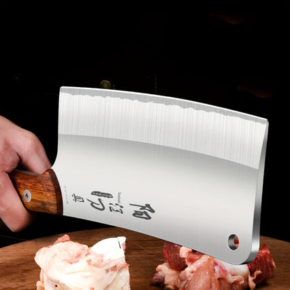 Extra-Thick 22 cm Blade Meat Cleaver with Hanging Hole, Broad Chopping Profile and Wood-Tone Handle