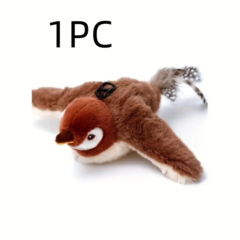 Cat Toy Flapping Sparrow with Chirping Sound, USB Rechargeable Motion and One, Two or Three-Piece Options