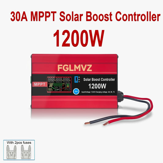 30A MPPT Solar Boost Charge Controller 1200W – DC-DC Step-Up Solar Panel Regulator for Lead-Acid, Gel & Lithium Batteries, Compatible with Golf Cart, E-Bike, Electric Scooter & Off-Grid Systems