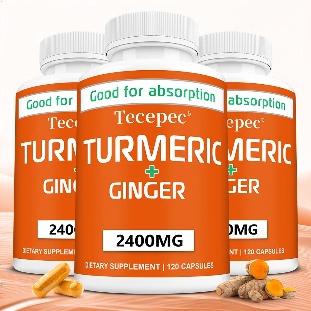 Herbal Supplement with Tecepec Label, Turmeric Ginger and Black Pepper 2400mg Capsules, 120 Count